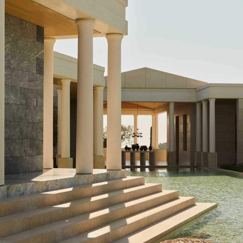 Amanzoe Greece luxury hotel and resort near Porto Heli, with infinity pools, olive groves, and design inspired by ancient Greek architecture