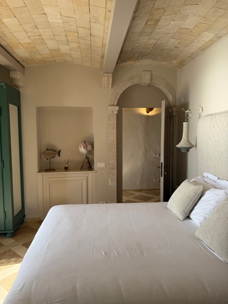 Inside the bedroom of  Villa Galatea, a luxury beach villa in San Vincenzo.