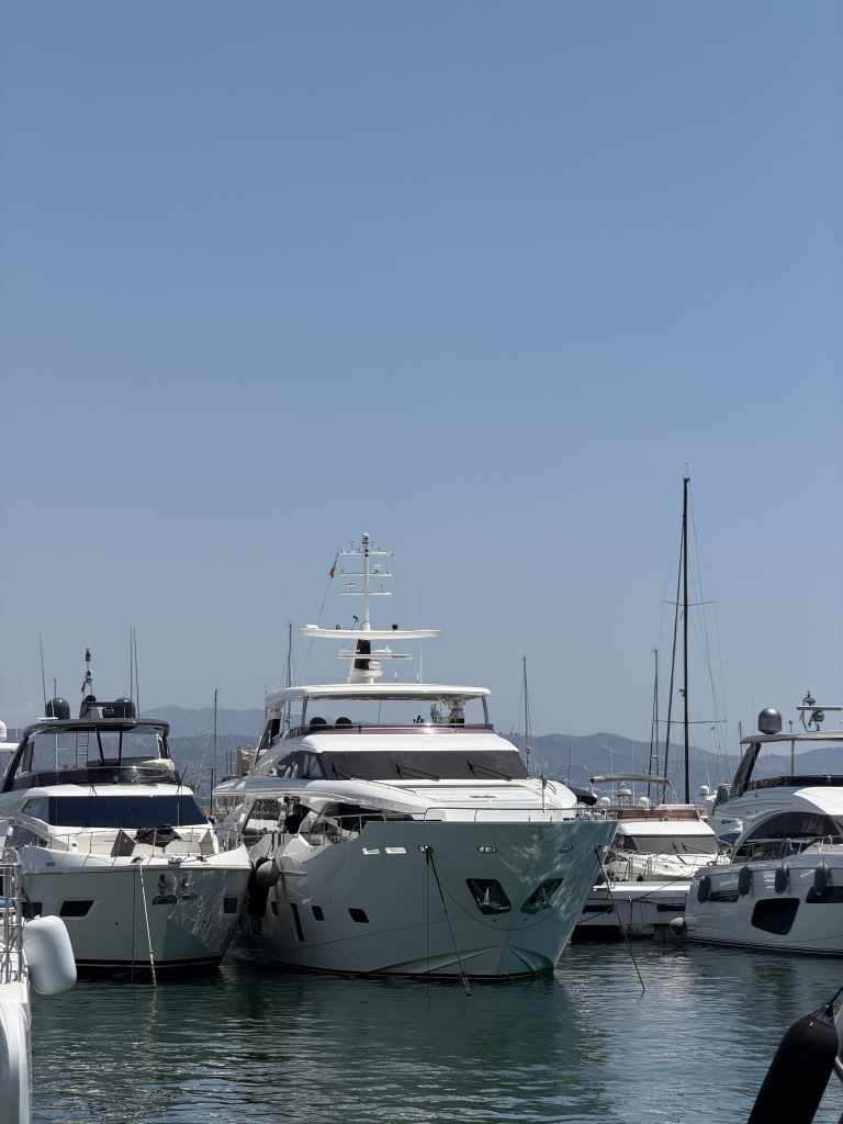 Luxury yachts moored in Puerto Banús marina on the Costa del Sol in Marbella, Spain.